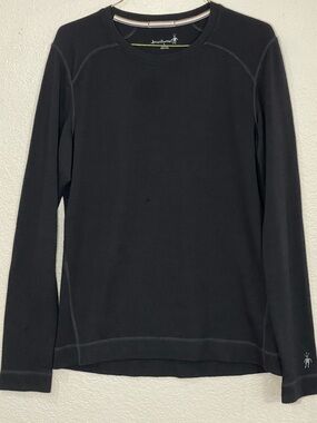 Smartwool Black Long Sleeve Crew Tee with Contrast Stitching